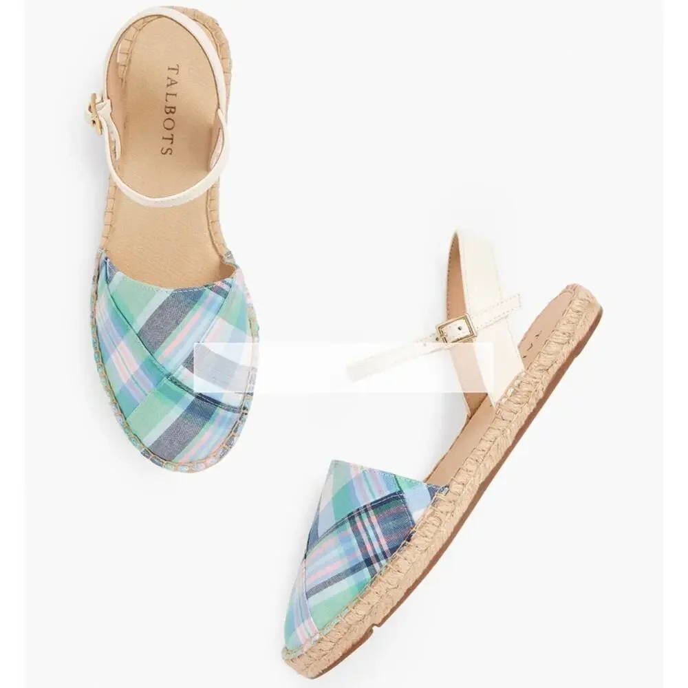 NWOT Talbots Size 7 Izzy D'Orsay Espadrilles - Madras Spring Summer Sandals